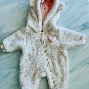 Cozy White and Pink Baby Bear Onesie